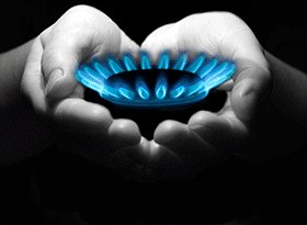 Blue natural gas flame